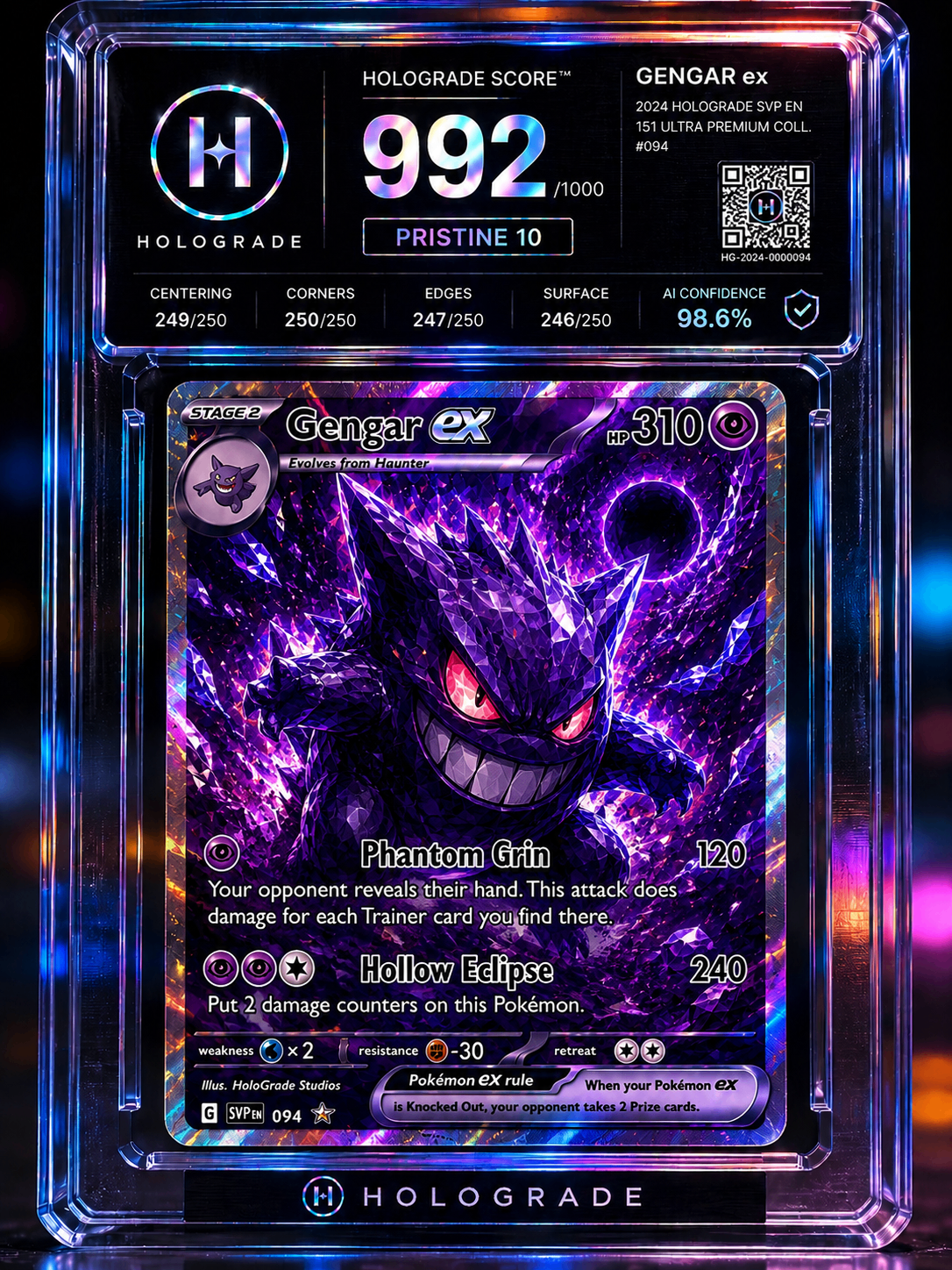 HoloGrade certified Gengar ex slab — Pristine 10, HG Score 992